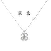 14k White Gold .50ct G VS2 Round Diamond Clover Necklace and Earrings Set